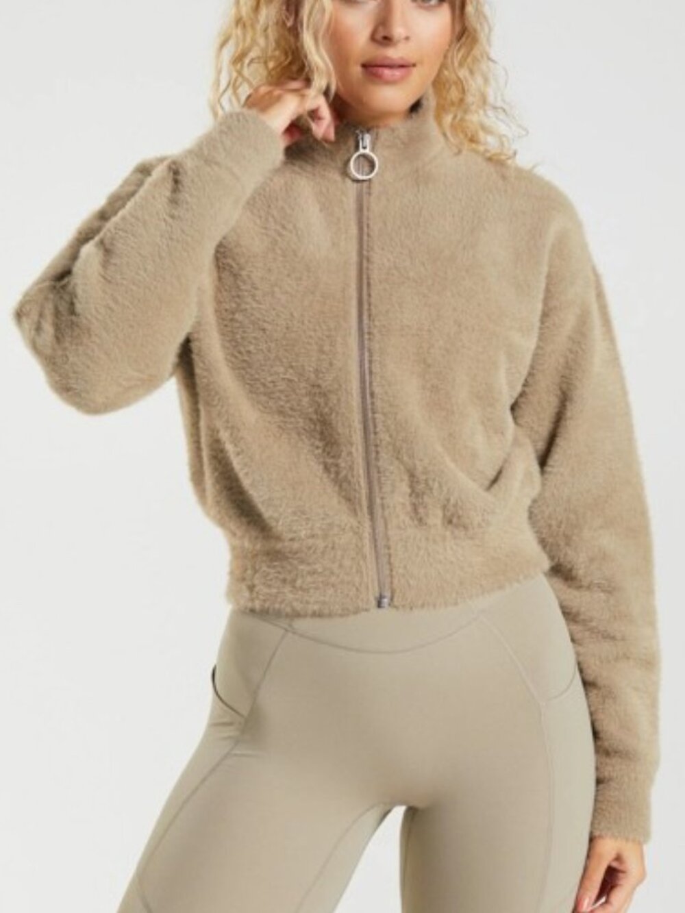 Gymshark x Whitney Simmons Eyelash Knit Fuzzy Crop Jacket XL
